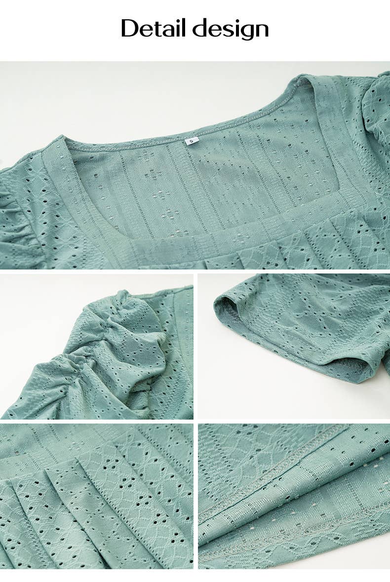 CASUAL SOLID COLOR SQUARE COLLAR SHIRT TOP