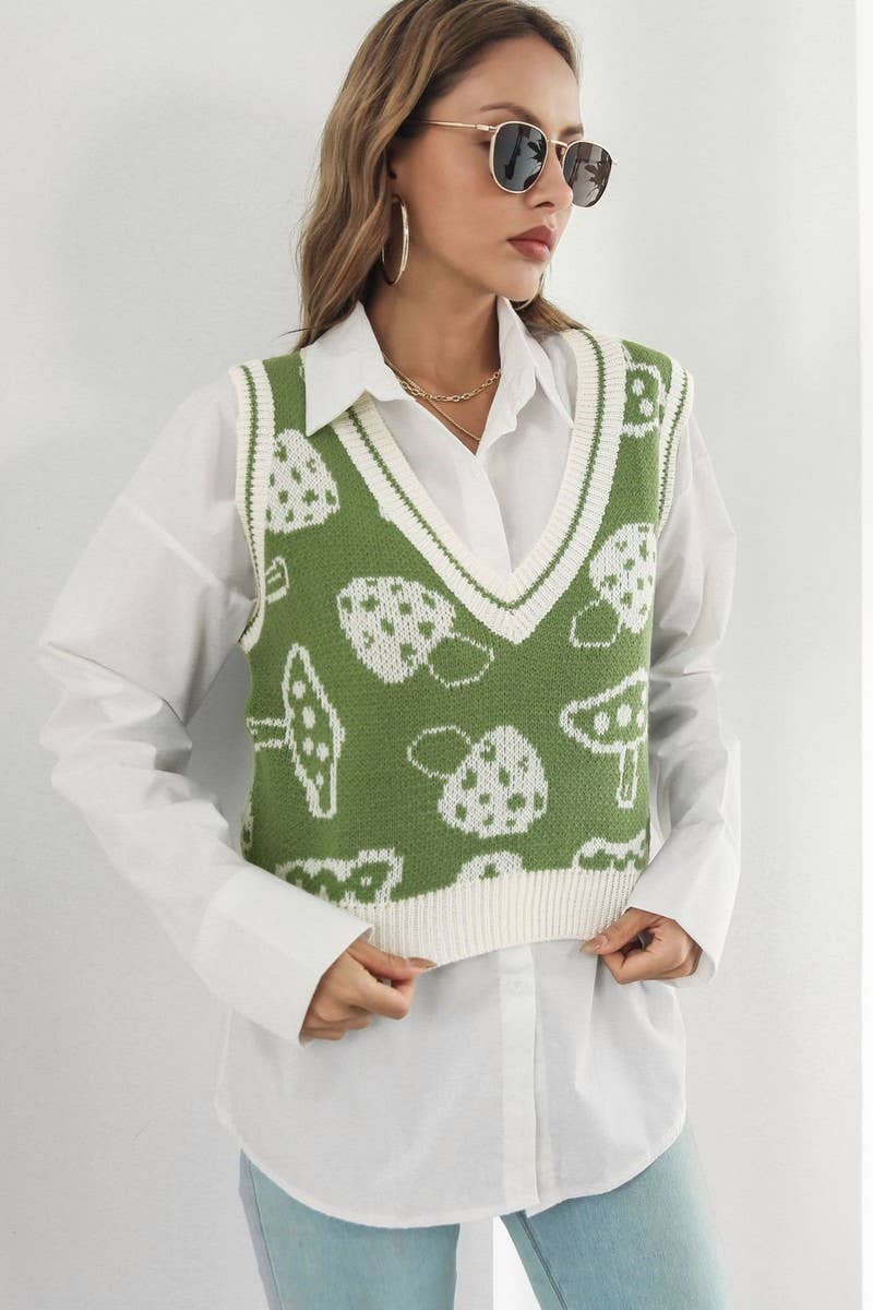 CWOV0489_MUSHROOM JACQUARD VEST SWEATER VEST