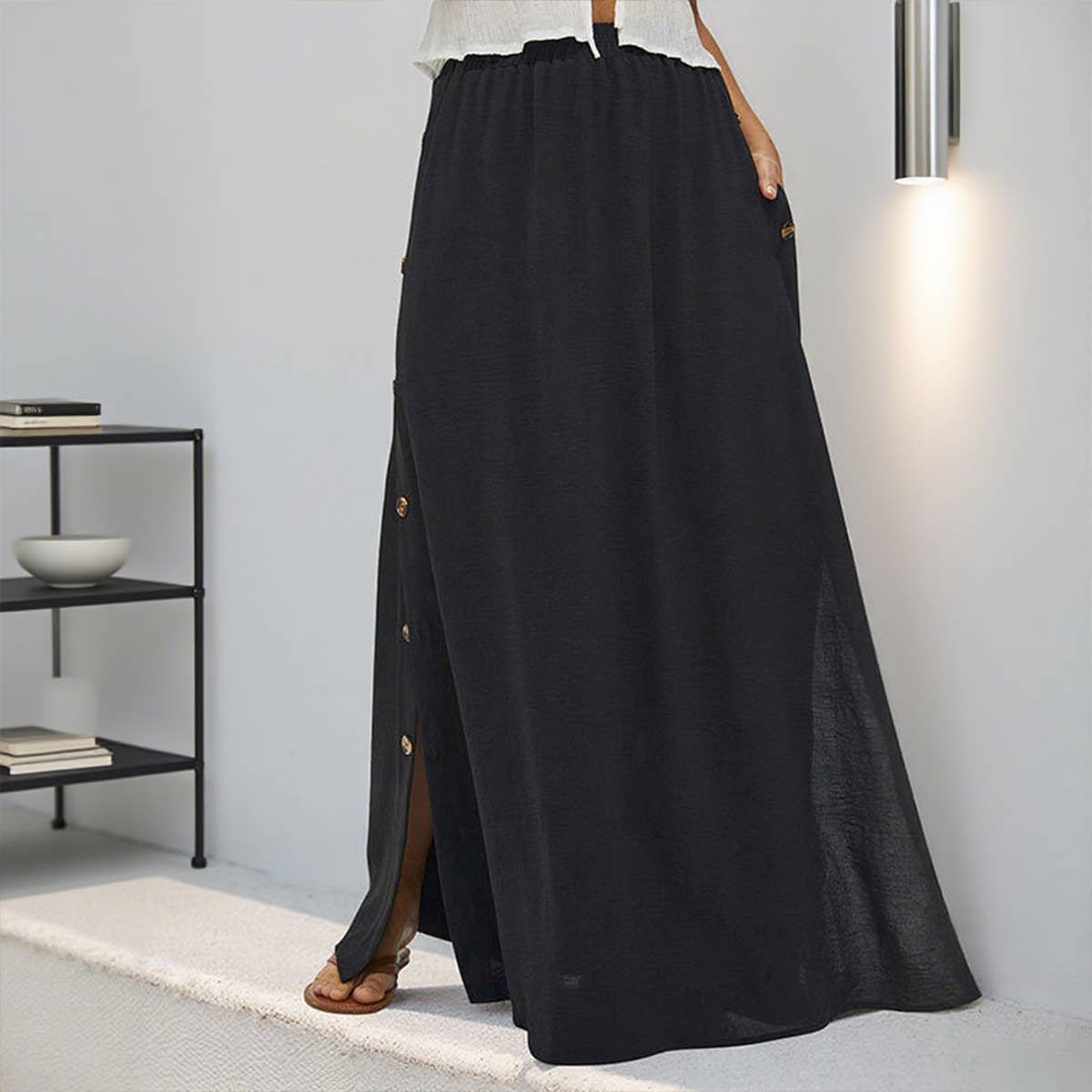 Casual commuting side button long skirt