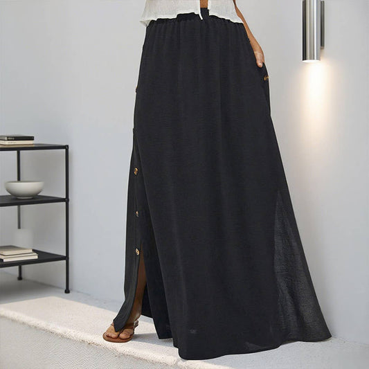 Casual commuting side button long skirt