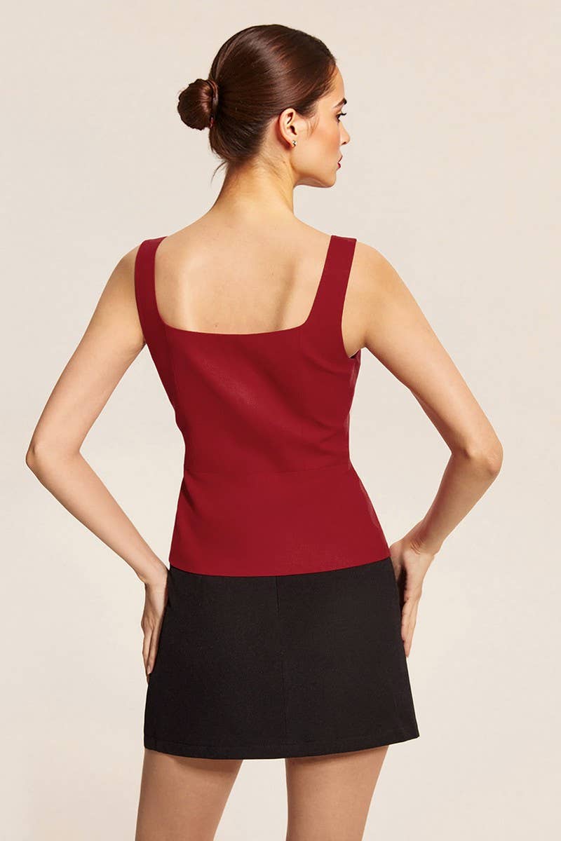 CWSTB2150_WAIST-CINCHED VEST & FLARE SLIT SKIRT SET