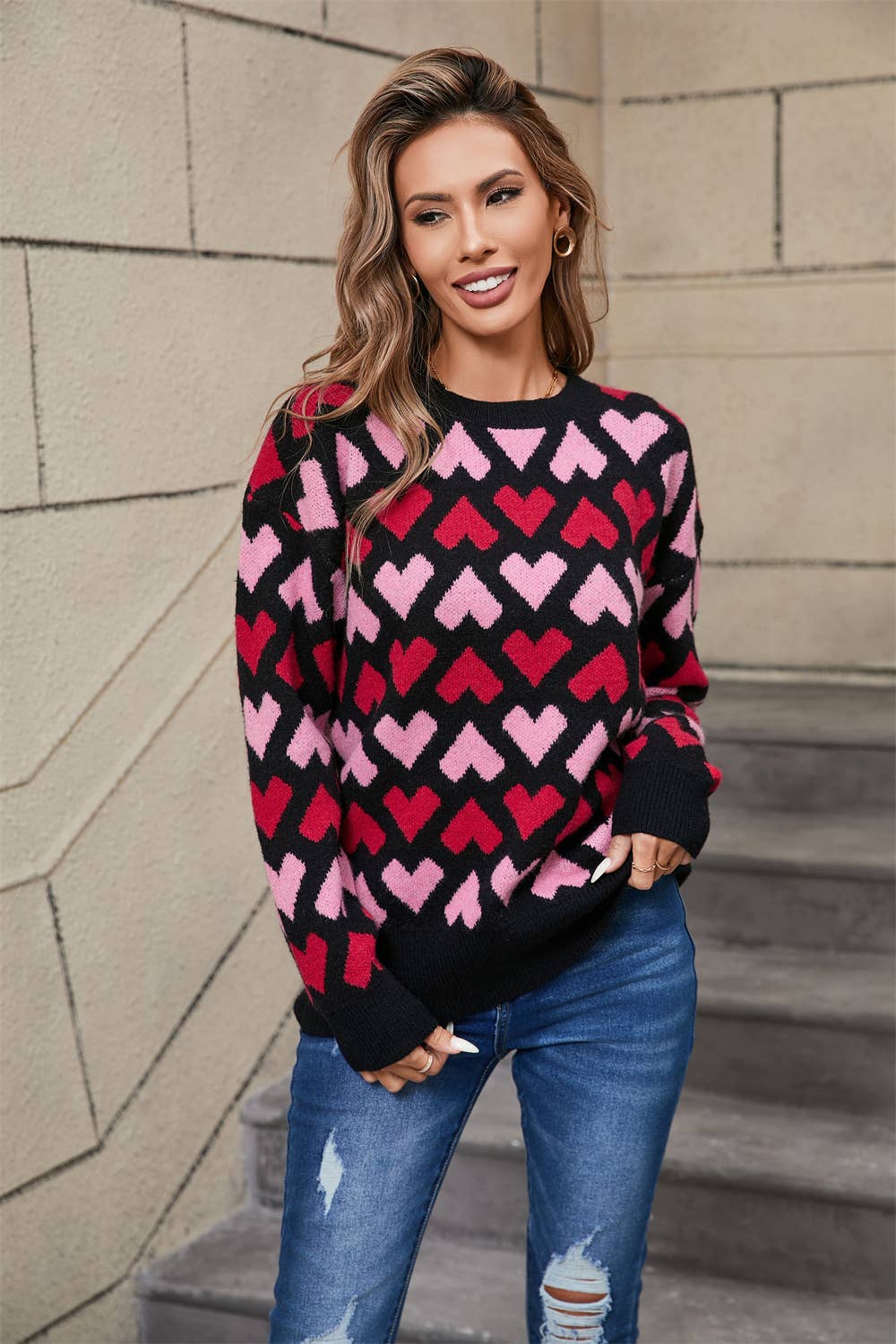 CREW-NECK PULLOVER SWEATER FOR VALENTINE'S DAY
