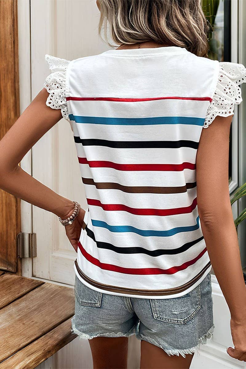 CWTBLS0992_SHORT-SLEEVED CASUAL STRIPED TOP