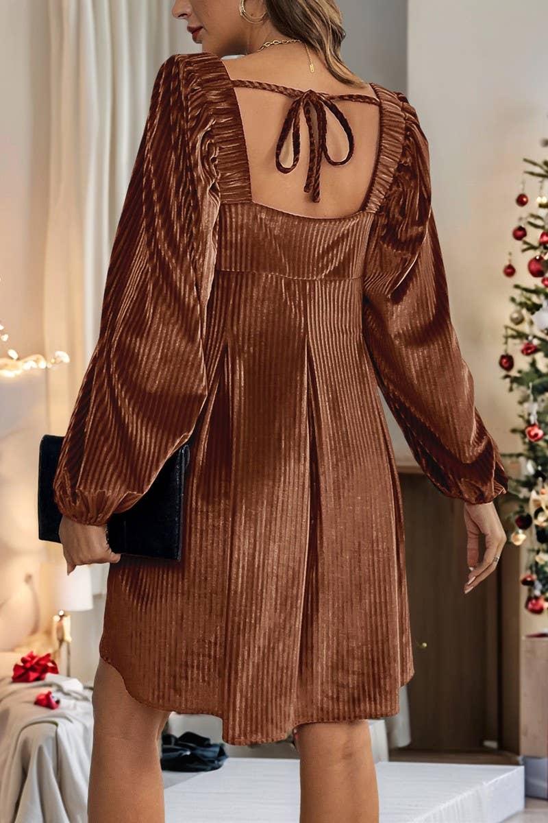 CWDSD7267_AUTUMN VELVET SQUARE NECK HALTER DRESS