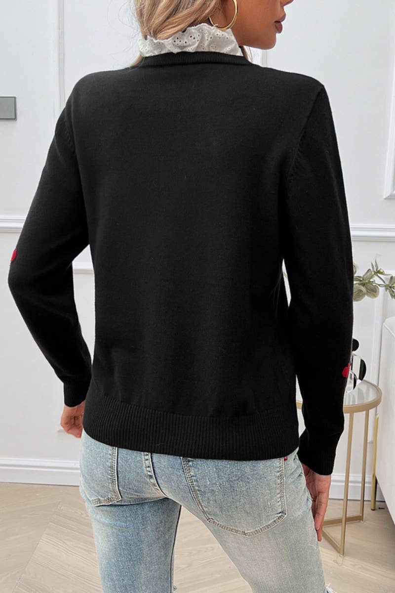 CWOSWL4449_LACE LACE NECKLINE LOVE LONG-SLEEVED SWEATER