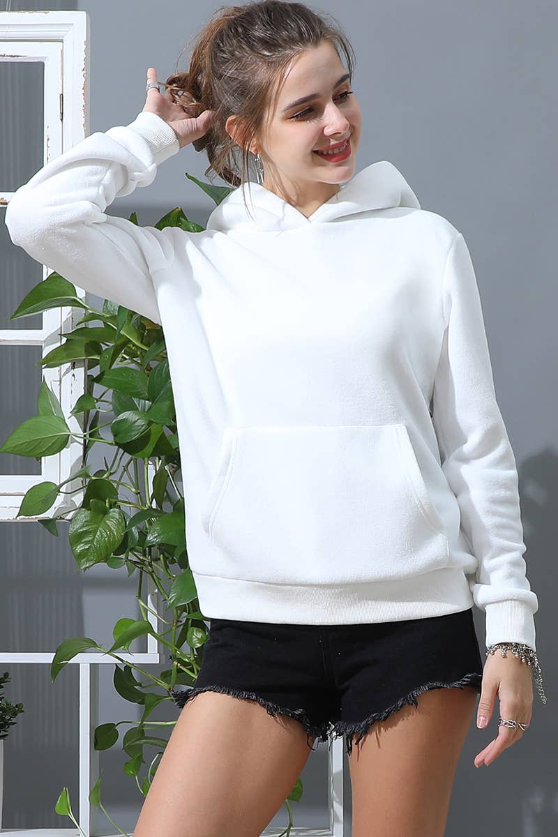 CWOHOL438-P_SOLID SWEATSHIRT FLEECE HOODIE WITH POCKET