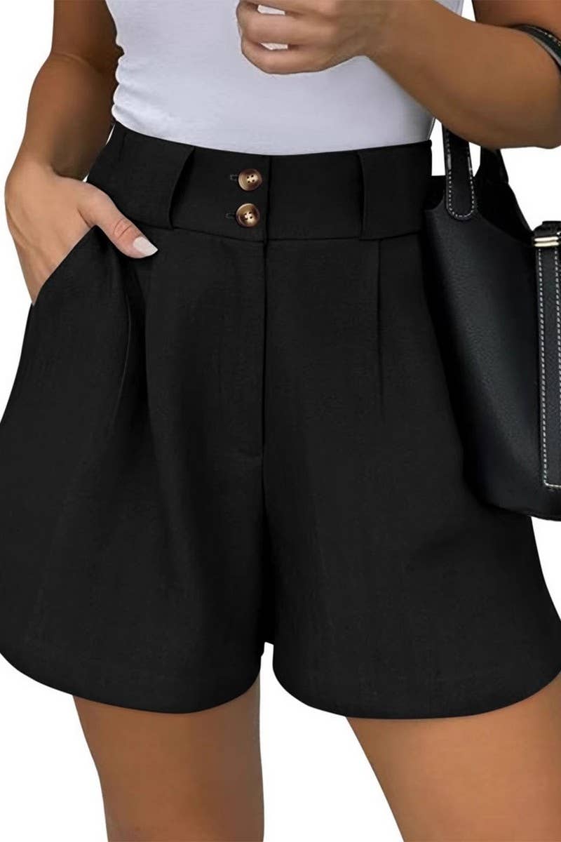 CWBSP00628_2025 WOMEN HIGH WAIST CASUAL SHORTS WITH POCKETS