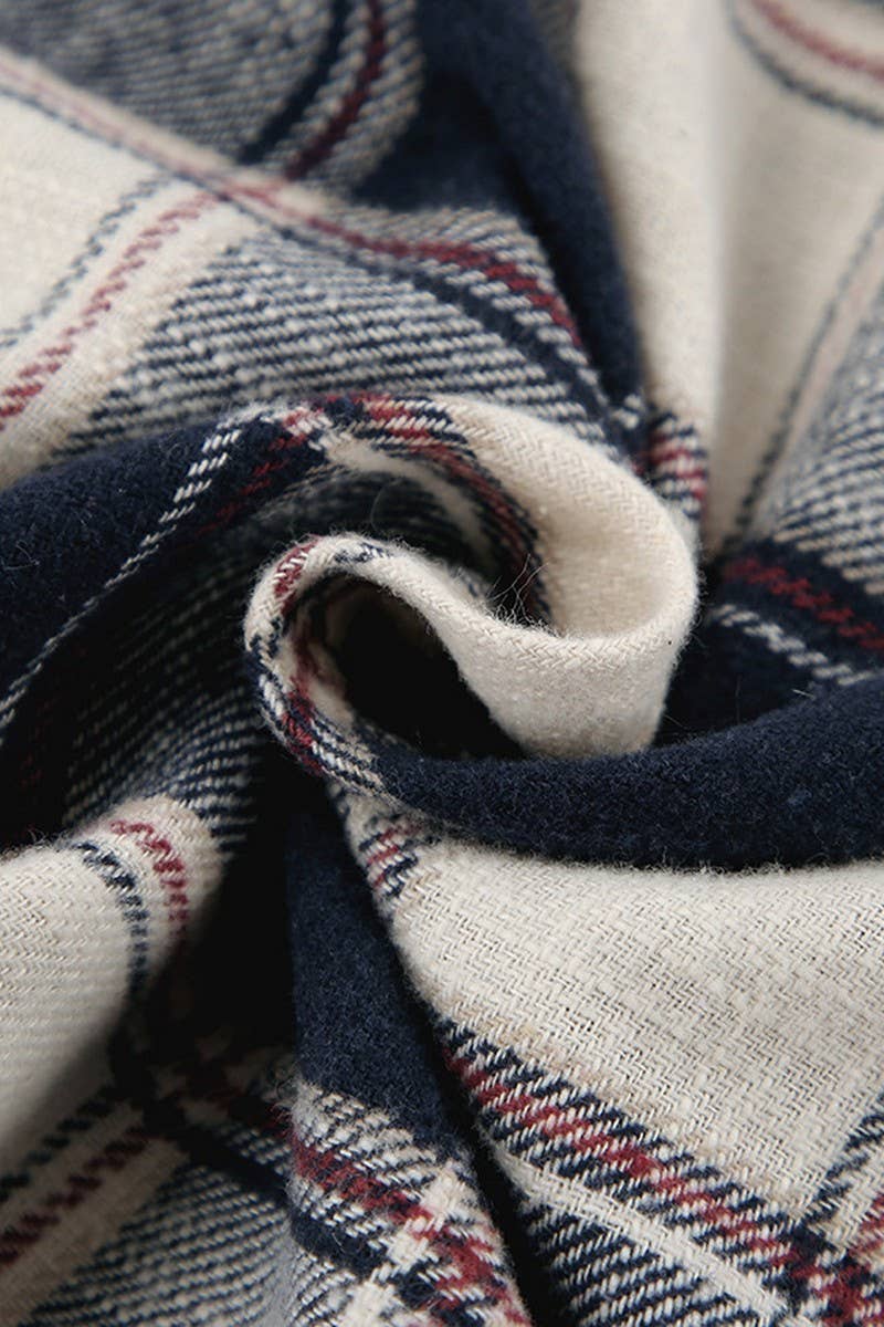 CWTSTL2587_PLAID LONG-SLEEVED LOOSE CASUAL SHIRT