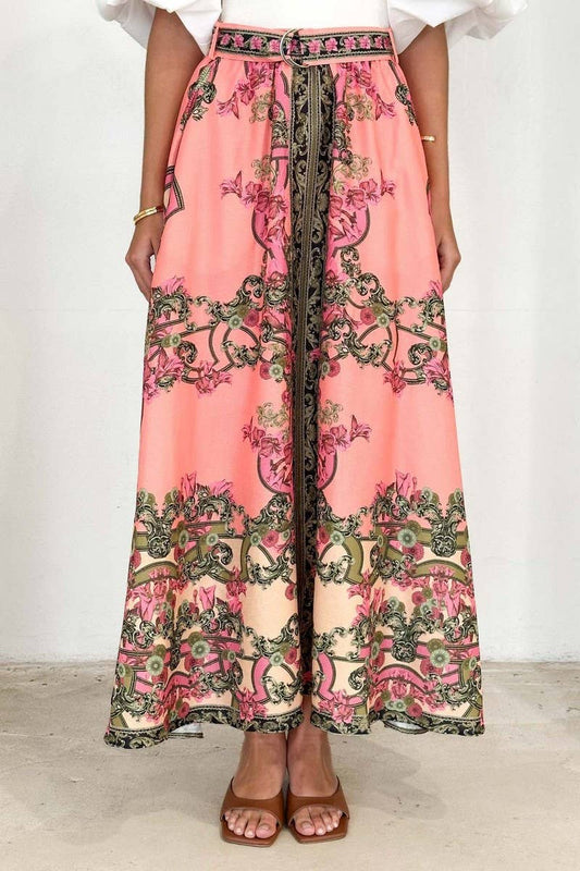 CWBLS0536_BOHEMIAN HIGH WAIST PRINTED MAXI SKIRT