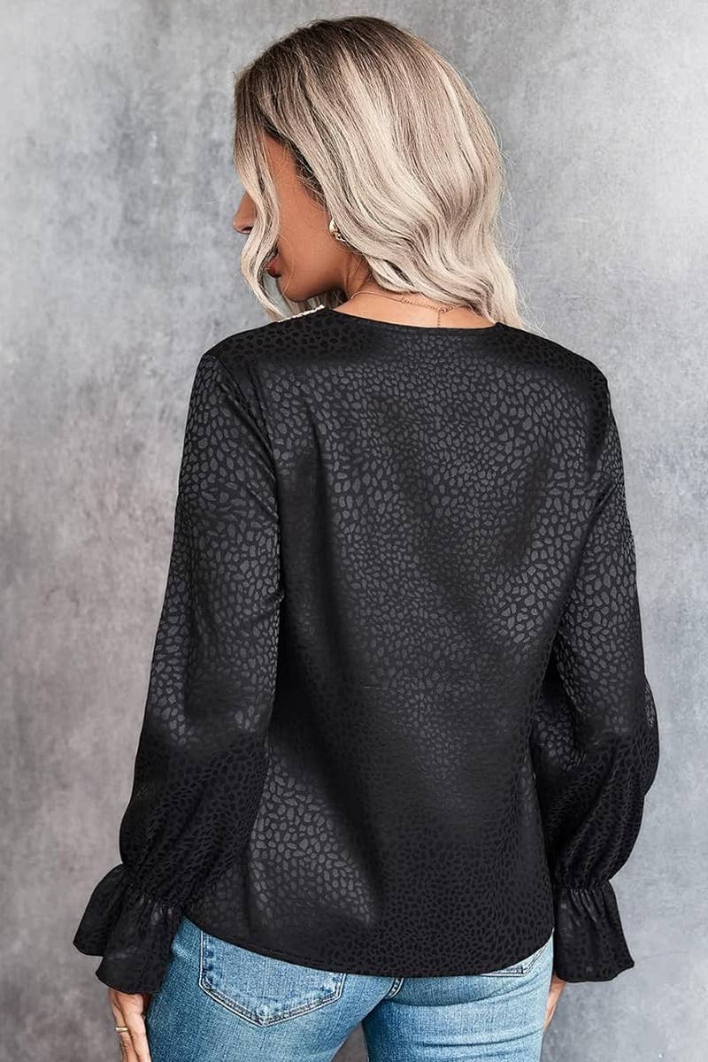 CWTBLL2480_LACE V-NECK LEOPARD PRINT LONG-SLEEVED TOP