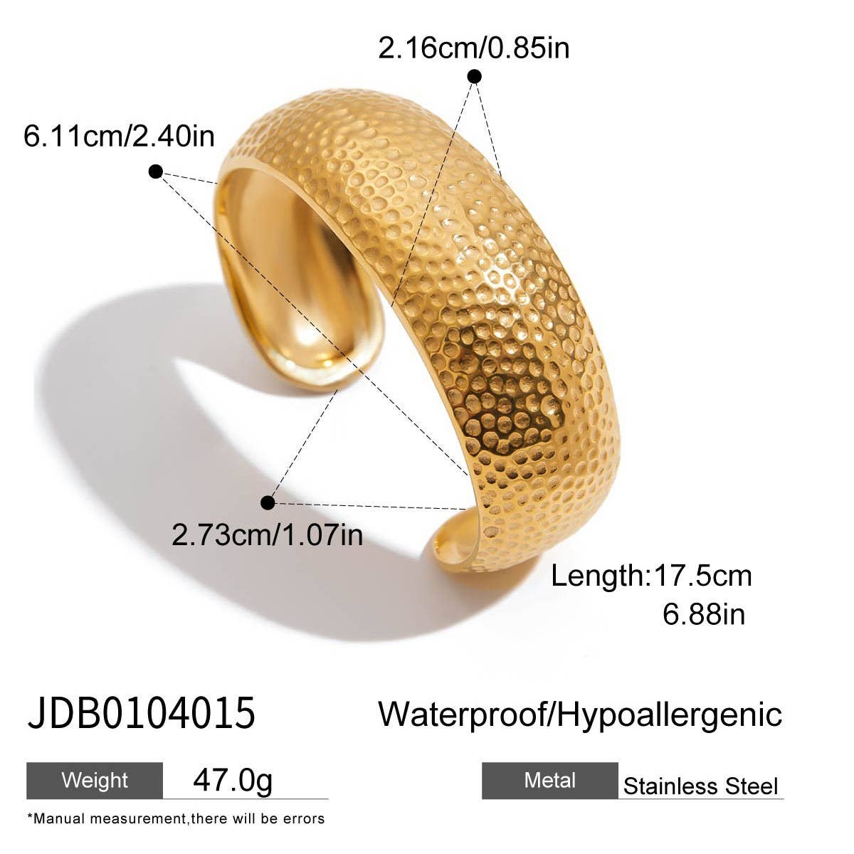 Minimalist 18K Gold Chunky Hammered Open Cuff