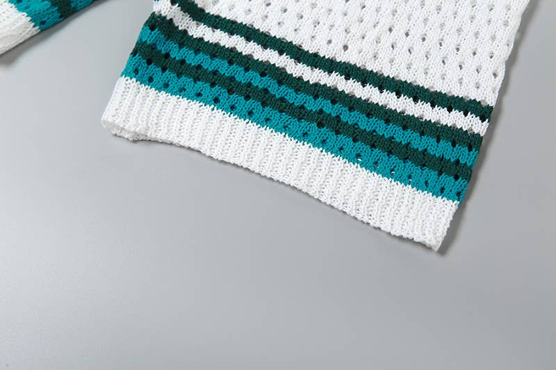 CUT-OUT LAPEL TOP HIGH-WAISTED SHORTS KNIT SUIT