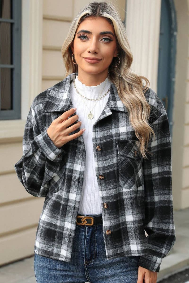CWTSTL1710_PLAID POCKET LONG SLEEVE WOOLEN SHIRT TOP