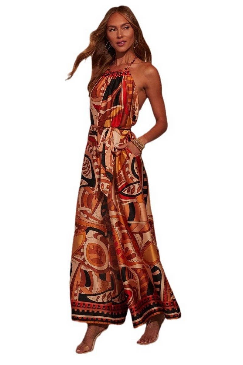 CWSJS1610_LEAF PRINT SLEEVELESS MID-LENGTH JUMPSUIT