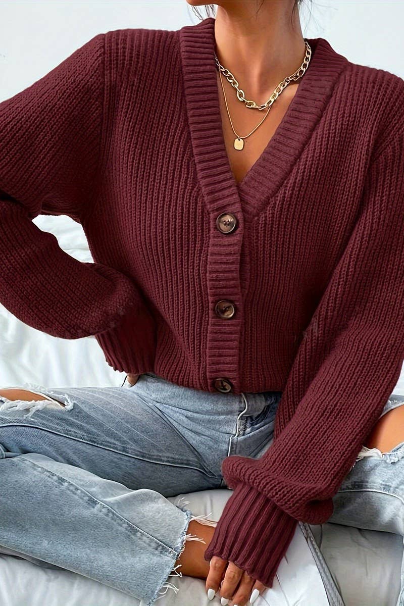 CWOCAL00828_CASUAL V-NECK LOOSE KNITTED SWEATER CARDIGAN