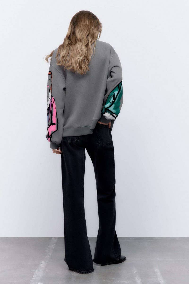 CWTBLL1575_ROUND NECK LOOSE PRINT SWEATSHIRT WITHOUT HOOD