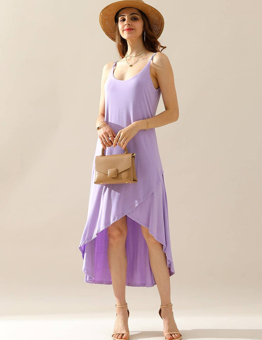 CWDMD822_2 LAYER UNBALANCE HIGH-LOW SKIRT MAXI DRESS