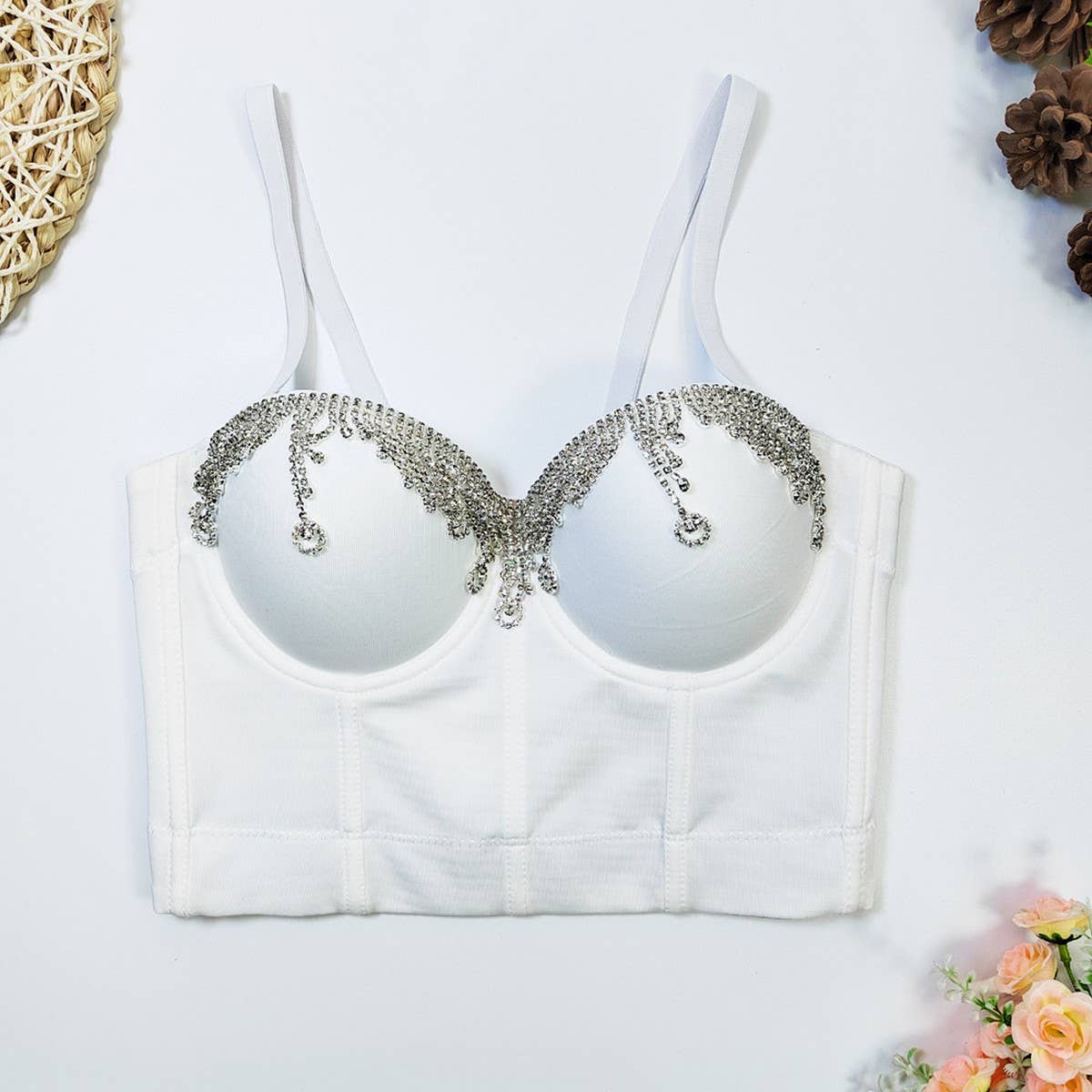 TEARDROP RHINESTONE WAIST HERRINGBONE CORSET