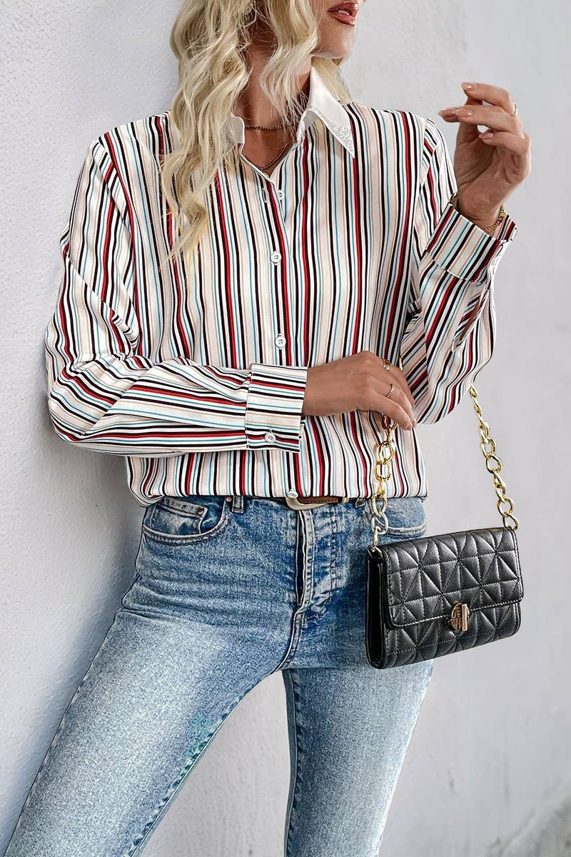 CWTSTL2070_VERTICAL STRIPED LONG SLEEVE LAPEL SHIRT