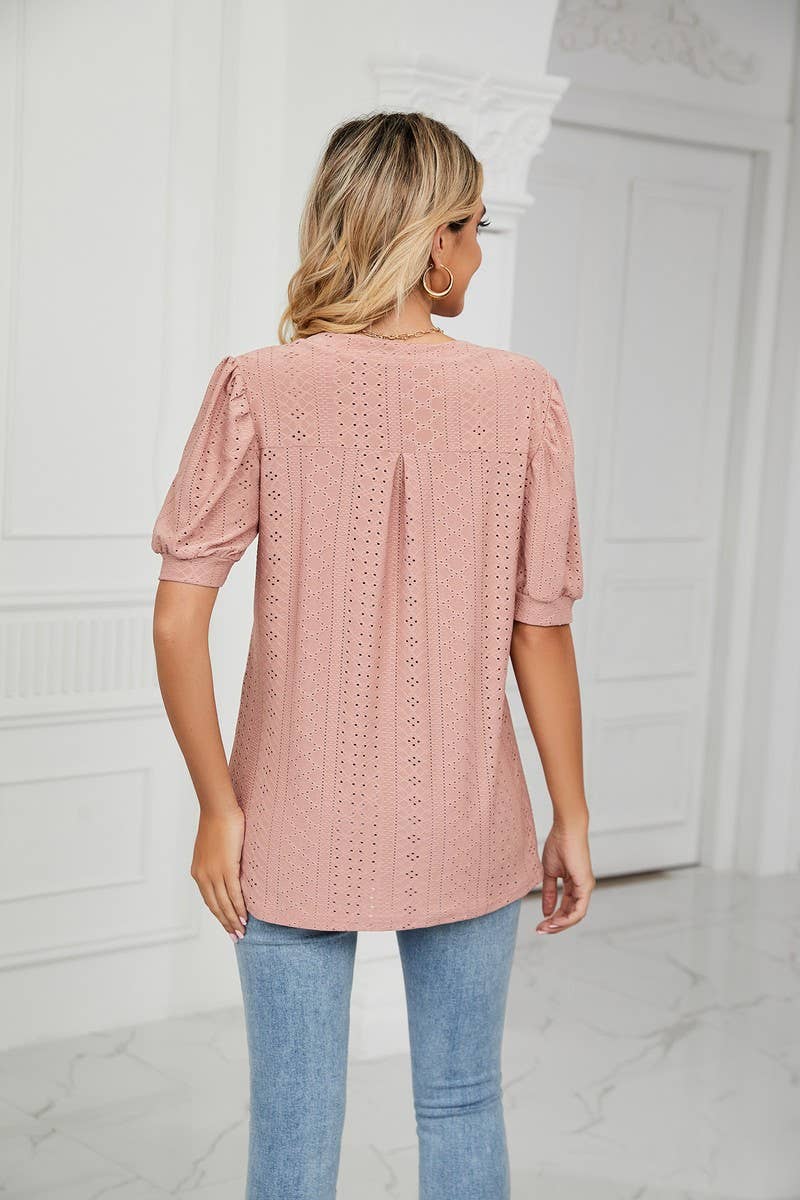 CWTSTS0358_V-Neck Short Sleeve Knit Top