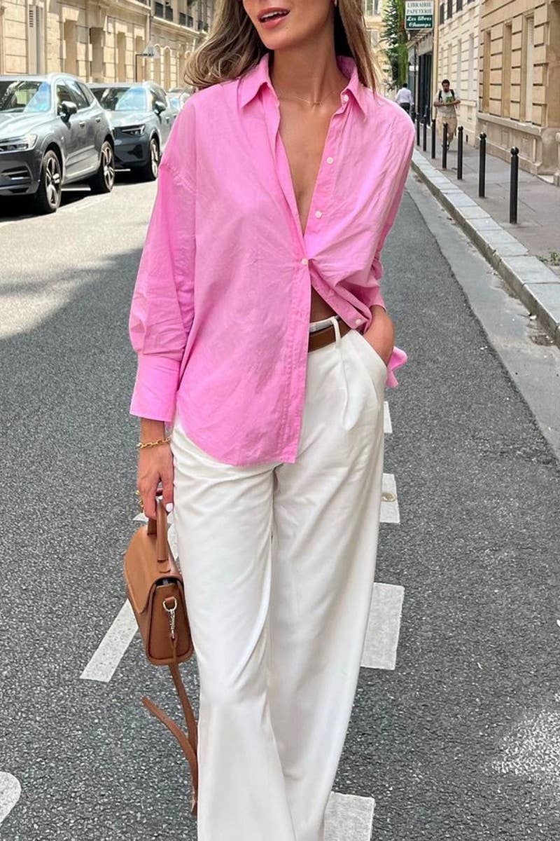 CWTSTL2727_SOLID COLOR BUTTON CARDIGAN LONG SLEEVE SHIRT TOP