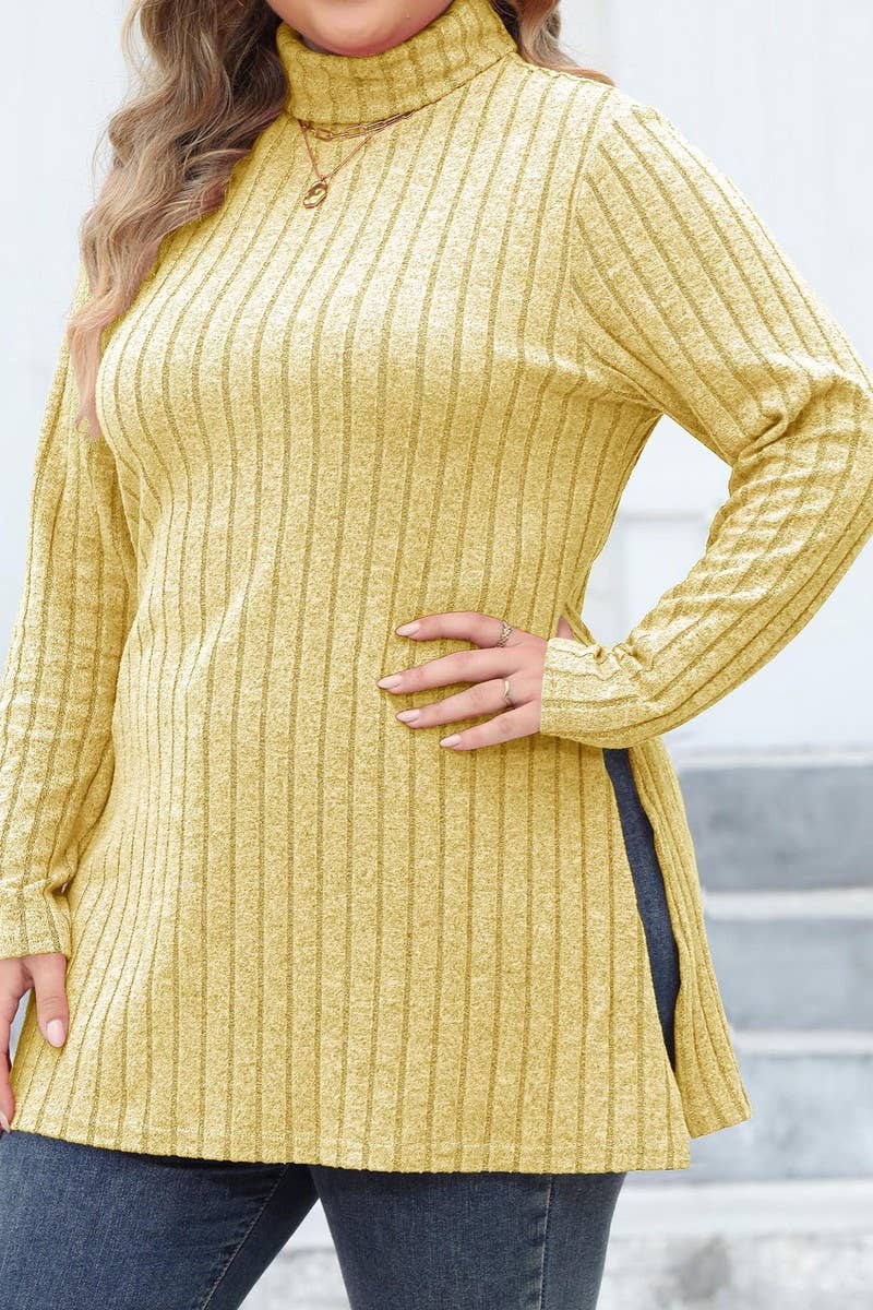CWTTL1314_PLUS Size Turtle Neck Long Slv Pullover Long Top