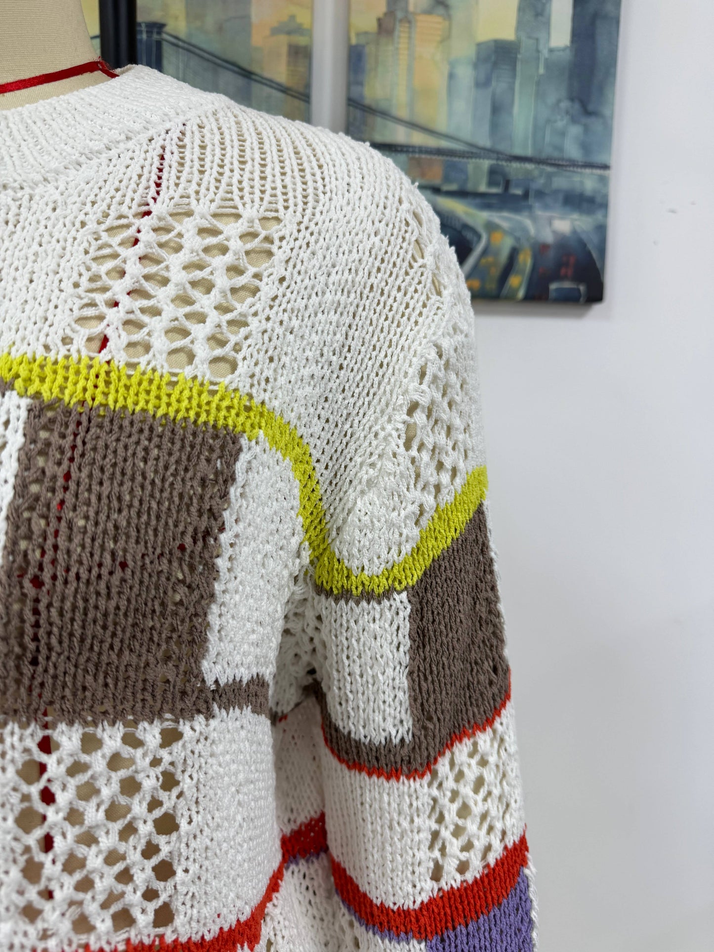 COLOR MATCHING LOOSE PULLOVER LONG SLEEVE SWEATER