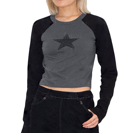 CREW-NECK STREET HIP-HOP PRINT LONG-SLEEVED TOP