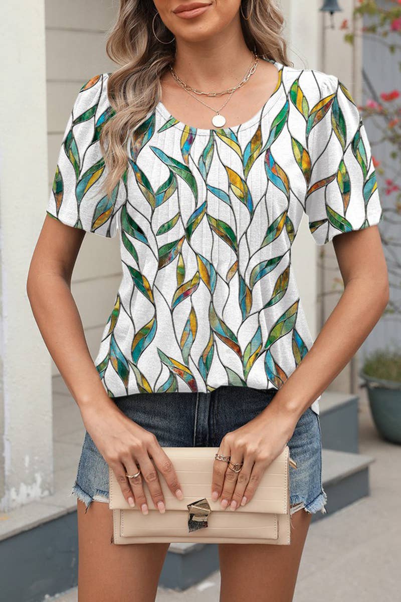 CWTTS1338_SUMMER ROUND NECK LOOSE PRINTED T-SHIRT