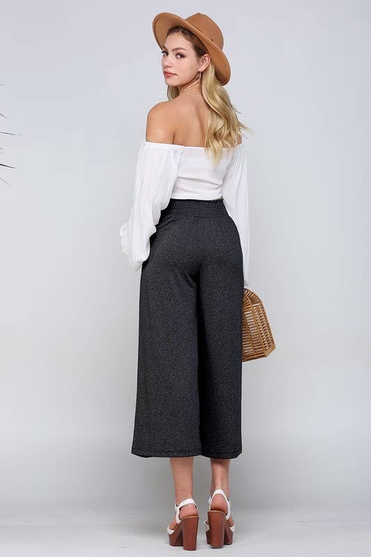 CWBLP418_SMOCKED WAIST BEND GAUCHO PANTS
