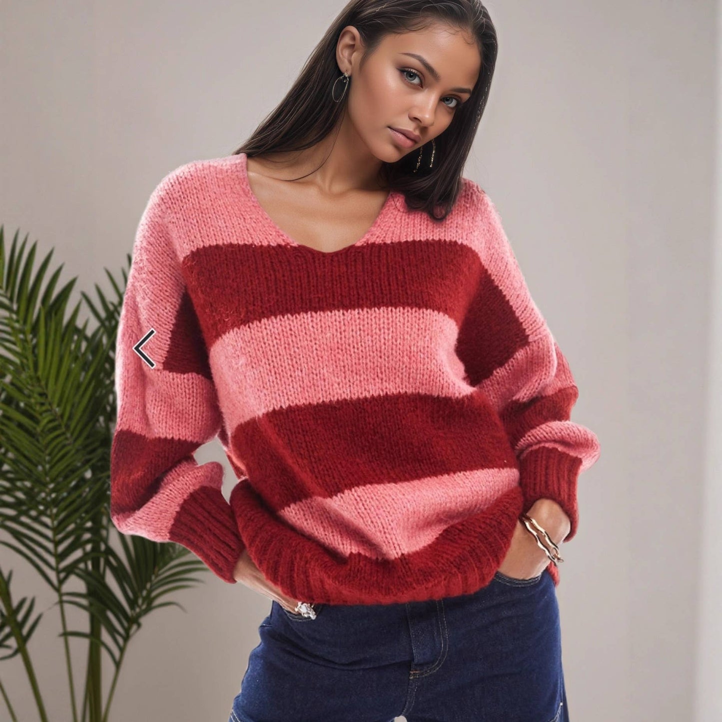 Color-blocking striped knitted sweater