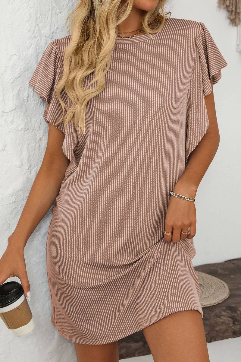 CWDSD7253_CONTRAST COLOR TWISTED RUFFLE SLEEVE MIDI DRESS