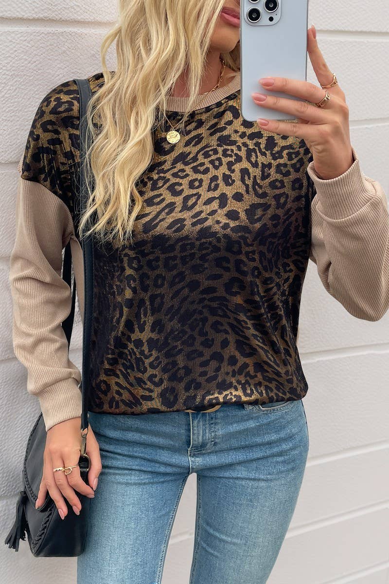 CWTBLL4042_VINTAGE LONG SLEEVE CREWNECK LEOPARD SWEATSHIRT