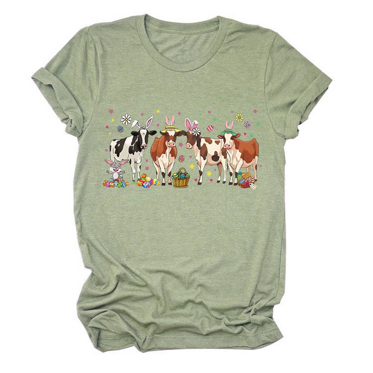 EASTER CASUAL PRINTED ROUND NECK PULLOVER T SHIRT_CWTTS0803