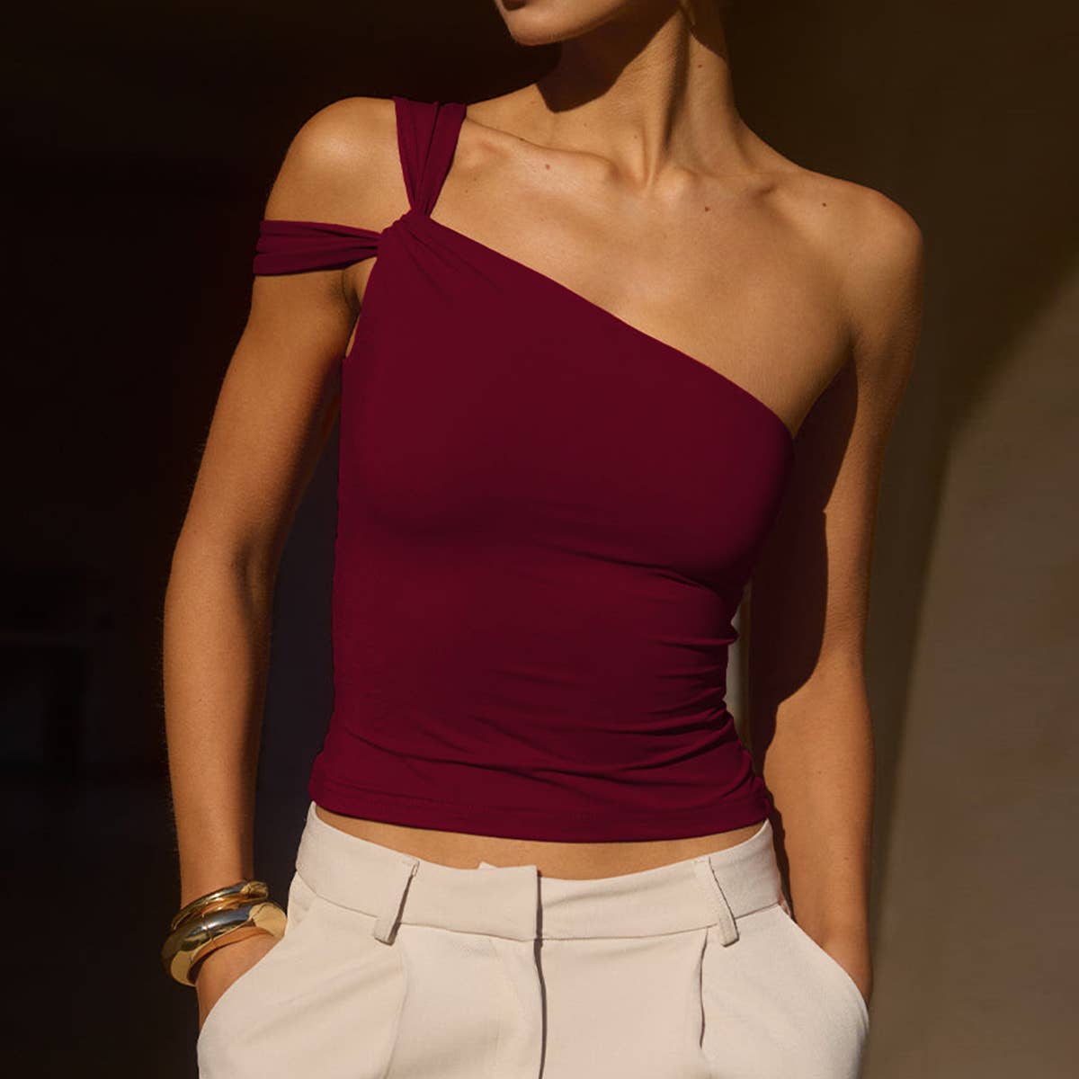 Asymmetrical Off-Shoulder Strapless Top