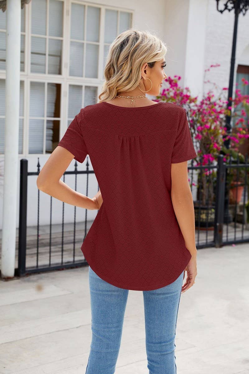 CWTBLS0435_Round Neck Short Sleeve Blouse