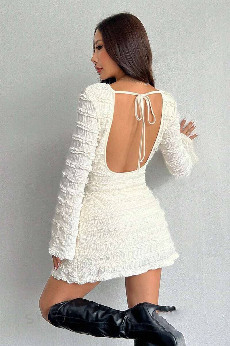 CWDSD8301_SEXY JACQUARD KNIT STRETCH BACKLESS SHORT DRESS