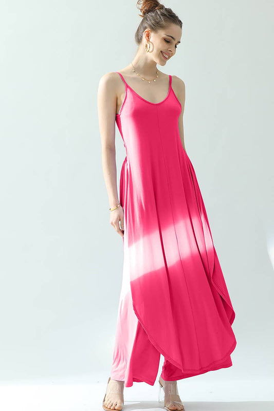 CWSTB281_BACK CROPED STRAP DRESS AND WIDE LONG PANT SET