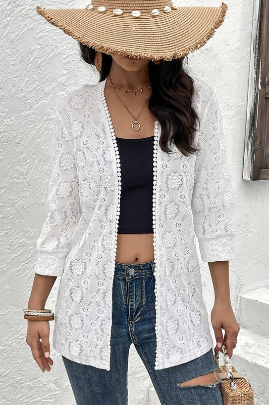 CWOCO1141_SOLID COLOR LACE STITCHING CARDIGAN OUTERWEAR