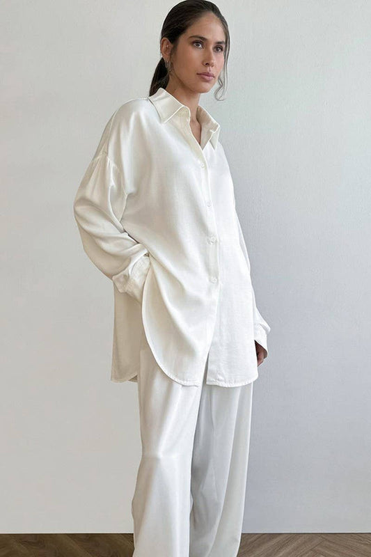 CWSPJ0242_SATIN LONG-SLEEVED TROUSERS PAJAMAS HOME CLOTHES