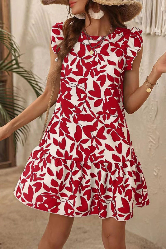 CWDSD7520_NEW SUMMER FLYING SLEEVE RUFFLED PRINT DRESS