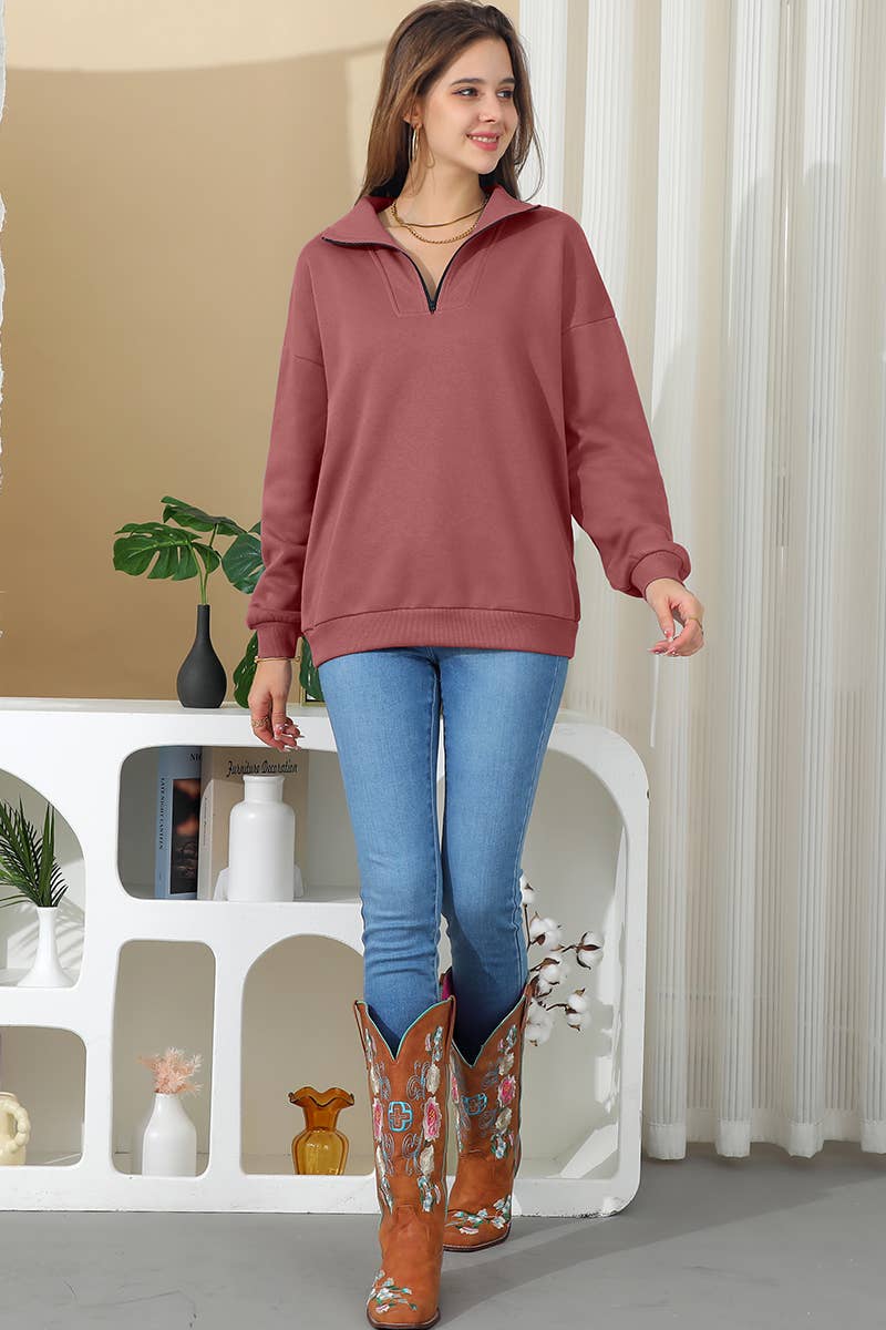 CWTTL1468_Zip Neck Lightweight Pullover Sweatshirt
