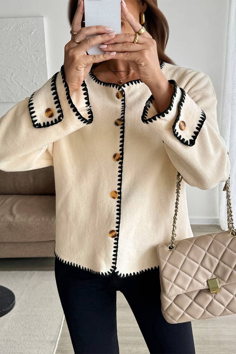 CWOCO00172_CASUAL CONTRAST-TRIMMED LOOSE CREW NECK JACKET