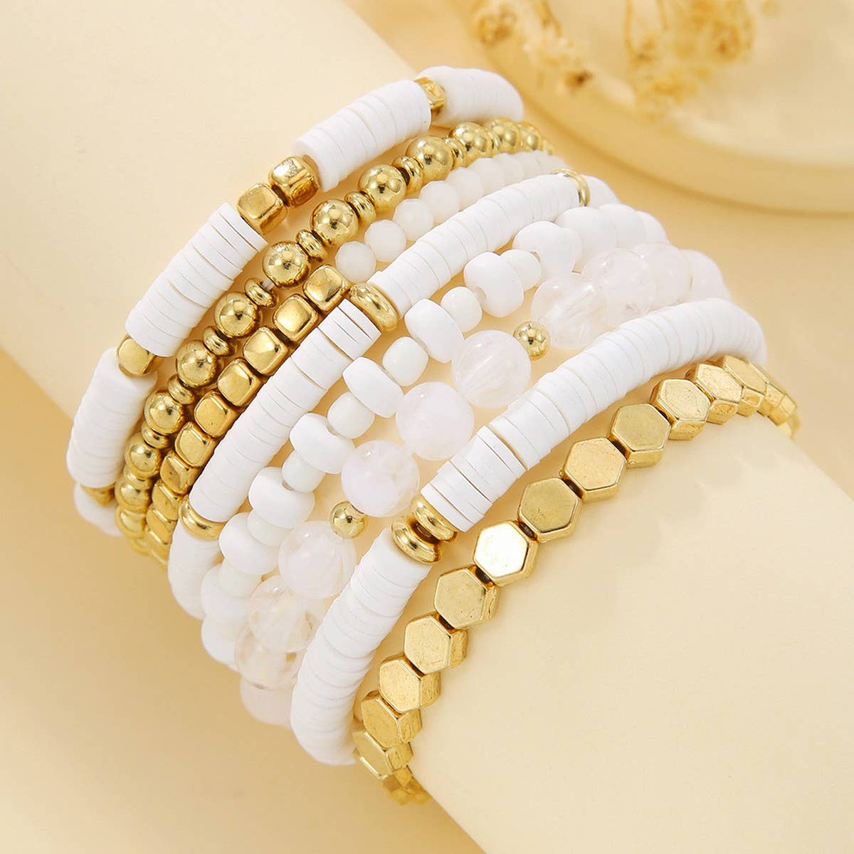 SIMPLE MULTI-STRAP POLYMER CLAY BRACELET SET_CWMM3527