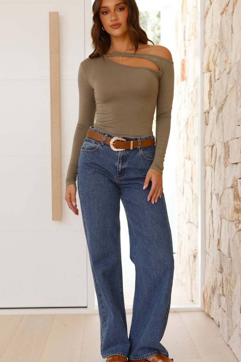 CWTBLL1622_HOLLOW SHOULDER IRREGULAR LONG SLEEVE T-SHIRT