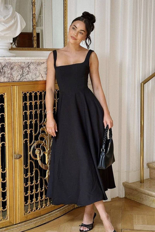 CWDMD5241_SQUARE NECK SLIM FIT SLEEVELESS DRESS
