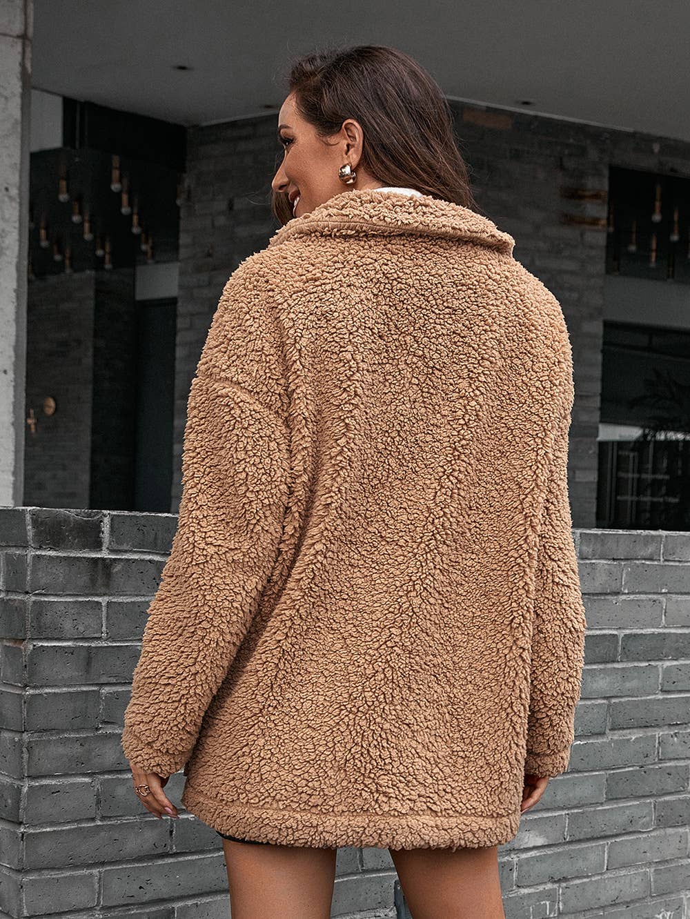 BUBBLY ZIPPER FUR COAT LAPEL WOOL TRENCH COAT