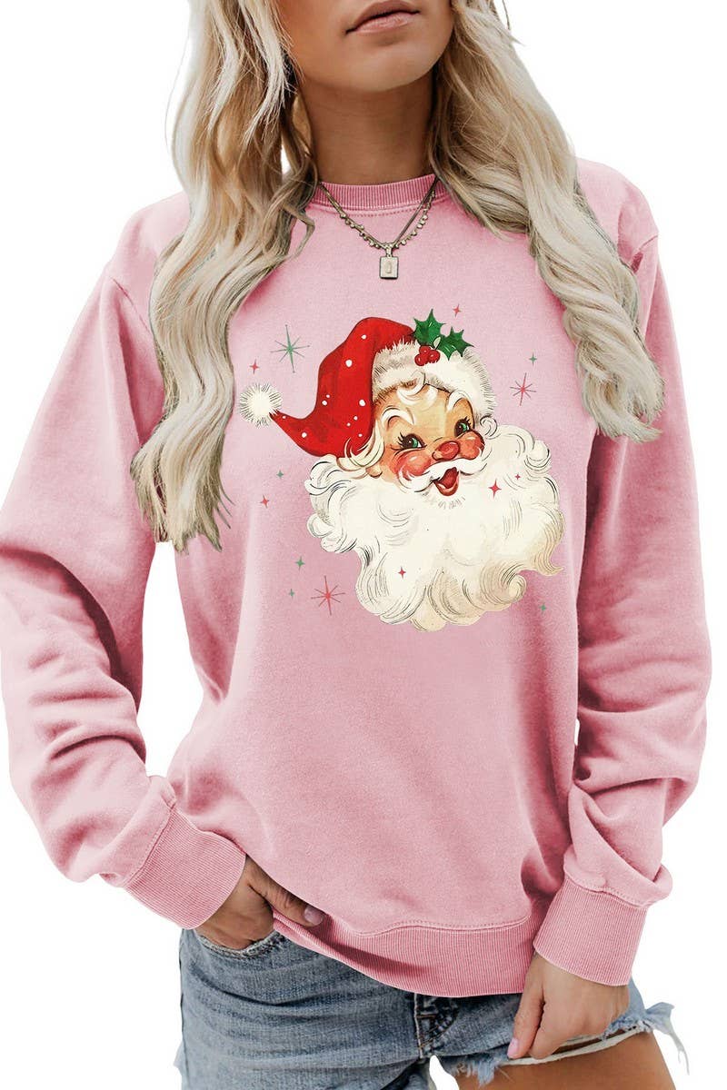 CWTBLL01324_SANTA CLAUS HEAD PATTERN PULLOVER SWEATSHIRT