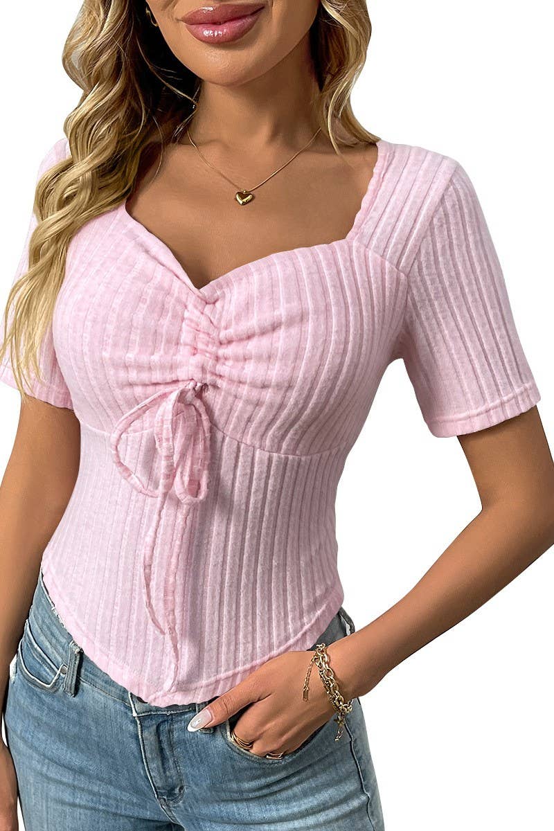 CWTTS1358_SUMMER FASHION PLEATED DRAWSTRING SEXY TOP