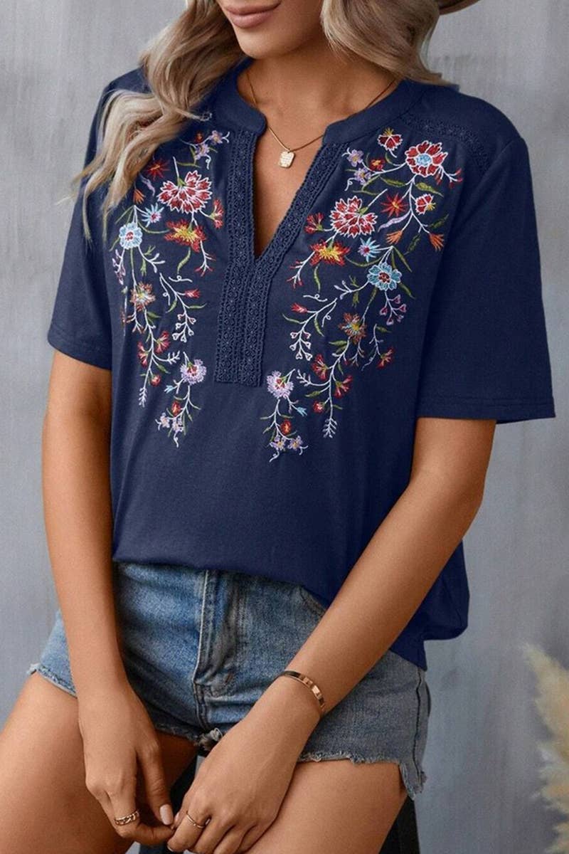 CWTTS1376_SUMMER FASHION EMBROIDERY STITCHING LACE TOP